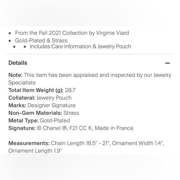 CHANEL-AUTHENTIC (PRELOVED) Gold Plated & Strass CC Pendant and Chain - Picture 10 of 16